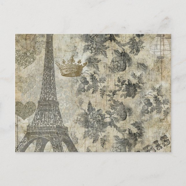 Gray Parisian Collage Postcard (Front)
