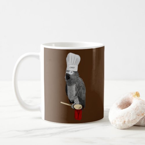Gray Parrot Bird Kitchen Chef Hat Cooking Coffee Mug