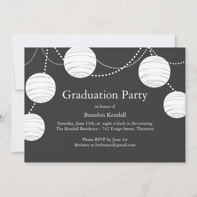 Gray Party Lantern Graduation Invitation (Front)