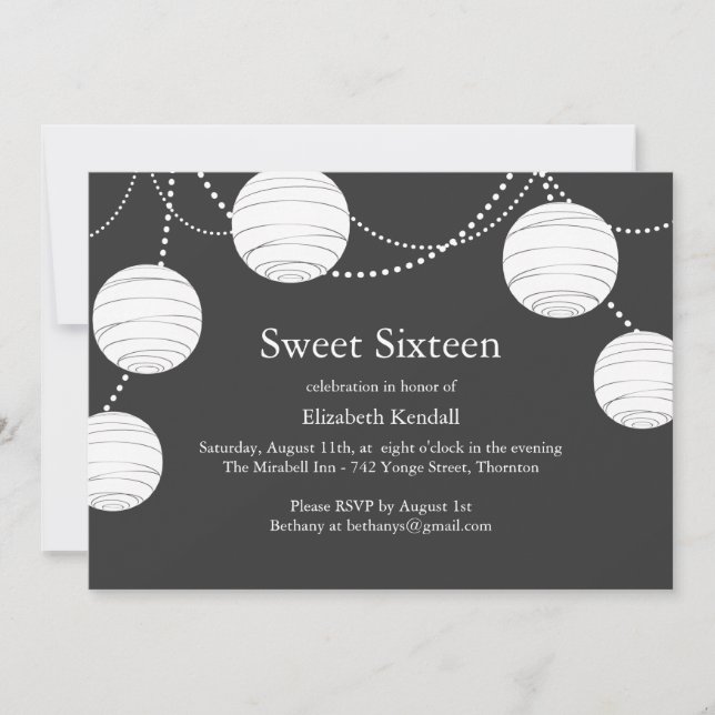 Gray Party Lantern Sweet 16 Invitation (Front)