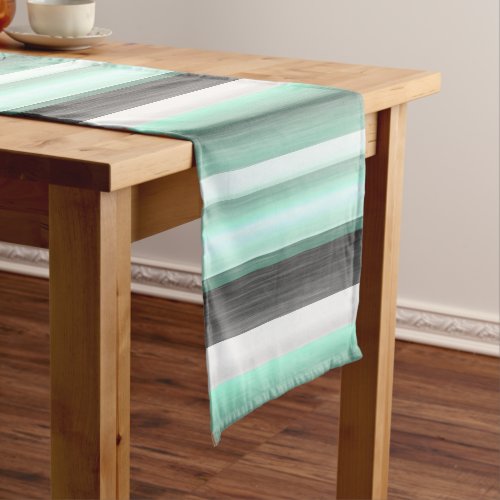 Gray Pastel Mint Green Watercolor Stripes Pattern Medium Table Runner