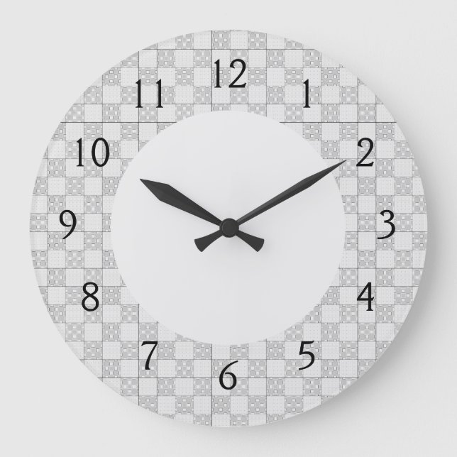 Gray Patchwork Pattern Large Clock (Front)