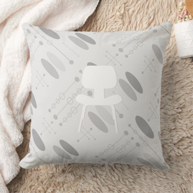 Gray Pattern Mid-Century Chair Abstract Pattern Fl Throw Pillow (Blanket)