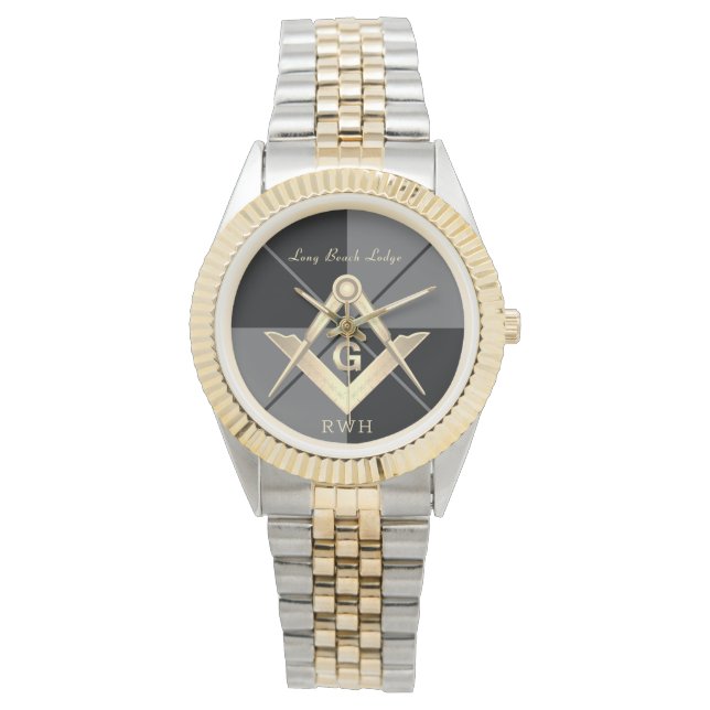 Gray Pattern Monogram Masonic Lodge Watch (Front)