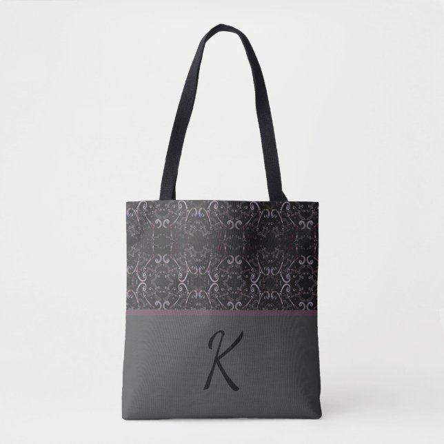 Gray Pattern Personalized Tote Bag (Front)