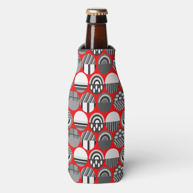 Gray Patterned Ovals  Bottle Cooler (Bottle Front)