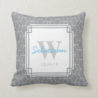 Gray Patterned Personalized Baby Boy Throw Pillow