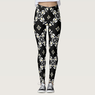 Gray patterns leaves flowers leggings