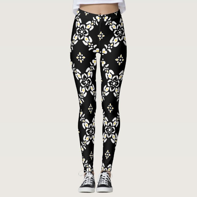 Gray patterns leaves flowers leggings (Front)
