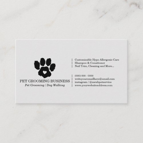 Gray Paw Minimalist Pet Branding Mobile Groomer Business Card