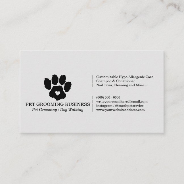 Gray Paw Minimalist Pet Branding Mobile Groomer Business Card
