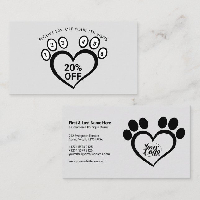 Gray Paw Pet Grooming Vet Loyalty Business Card (Front/Back)