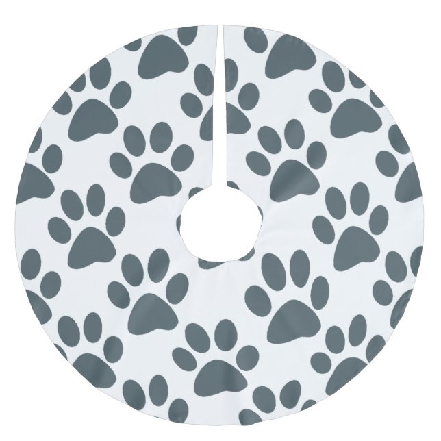 Gray Paw Print Brushed Polyester Tree Skirt (Front)