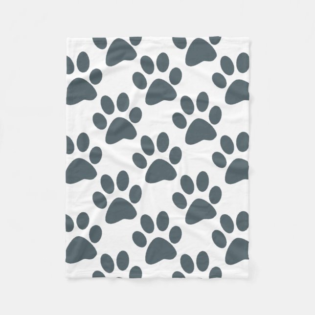 Gray Paw Print Fleece Blanket (Front)
