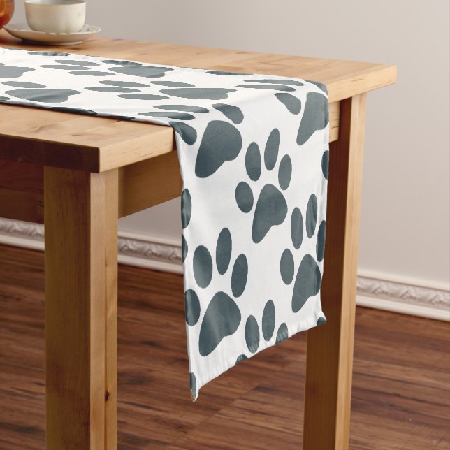 Gray Paw Print Short Table Runner (In Situ)