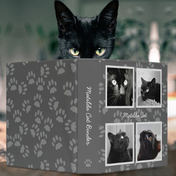 Gray Paw Prints 4 Pet Photo Collage Cat Binder by blackcatlove at Zazzle