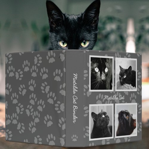 Gray Paw Prints 4 Pet Photo Collage Cat Binder