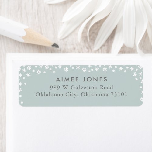 Gray Paw Prints and Snowflakes Return Address Label