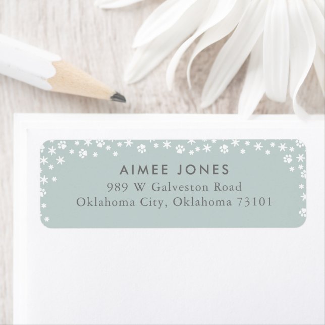 Gray Paw Prints and Snowflakes Return Address Label (Insitu)