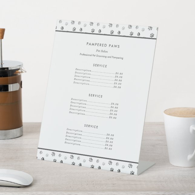 Gray Paw Prints Professional Pet Grooming Services Pedestal Sign (In SItu)