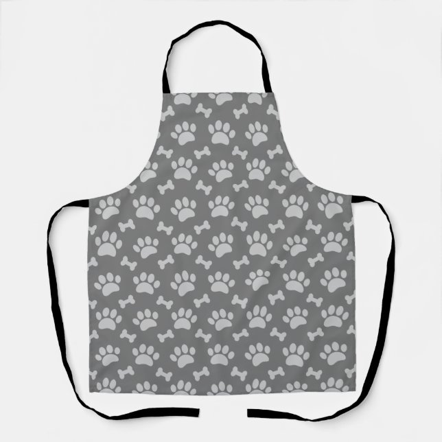 Gray Paws And Bones Pattern Apron (Front)