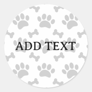 Gray Paws And Bones Pattern Classic Round Sticker