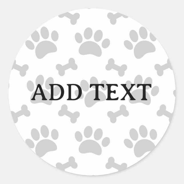 Gray Paws And Bones Pattern Classic Round Sticker (Front)