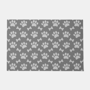 Gray Paws And Bones Pattern Doormat