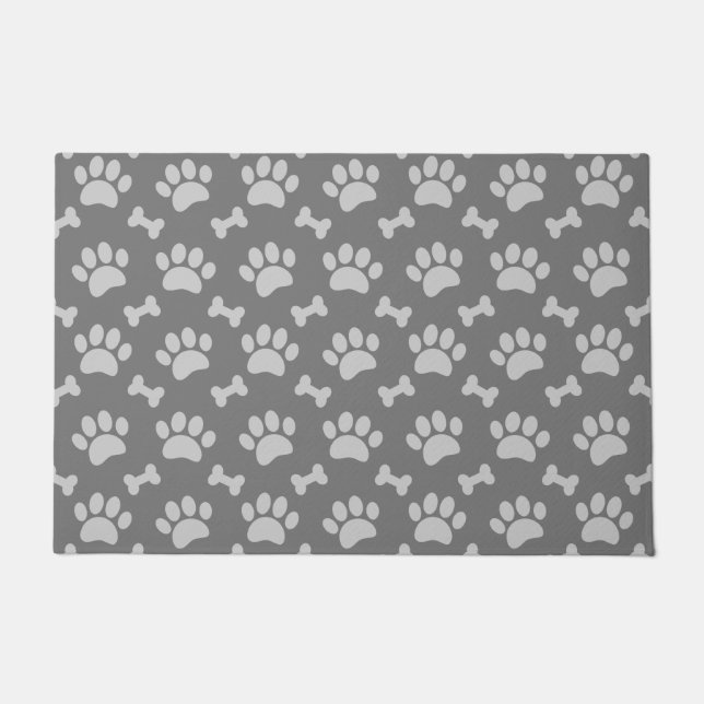 Gray Paws And Bones Pattern Doormat (Front)