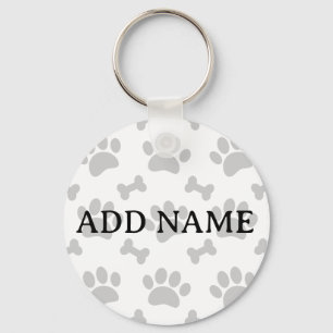 Gray Paws And Bones Pattern Keychain