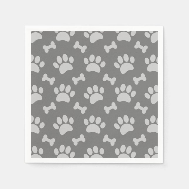 Gray Paws And Bones Pattern Napkins (Front)