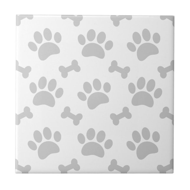 Gray Paws And Bones Pattern Pet Ceramic Tile (Front)