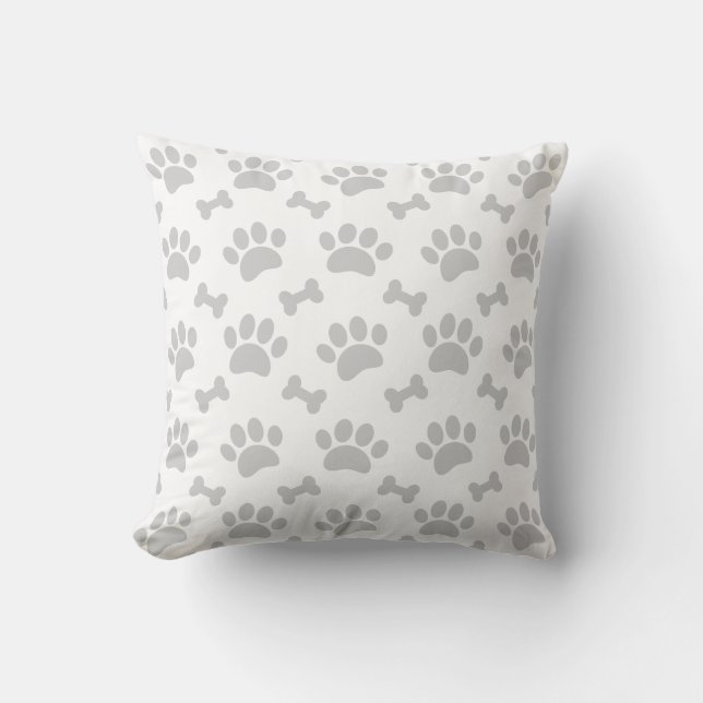 Gray Paws And Bones Pattern Throw Pillow (Front)