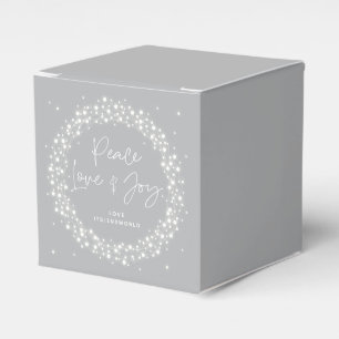 Gray Peace Love+Joy Christmas Sparkling Lights Favor Boxes