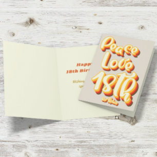 Gray Peace Love Retro Groovy 18th Happy Birthday Card