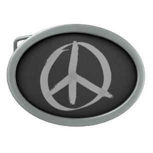 Gray Peace Sign Oval Belt Buckle