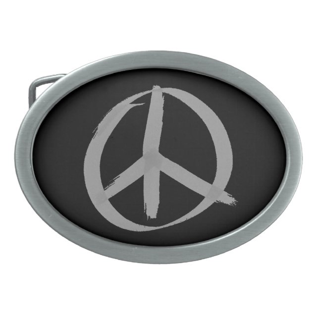 Gray Peace Sign Oval Belt Buckle (Front)