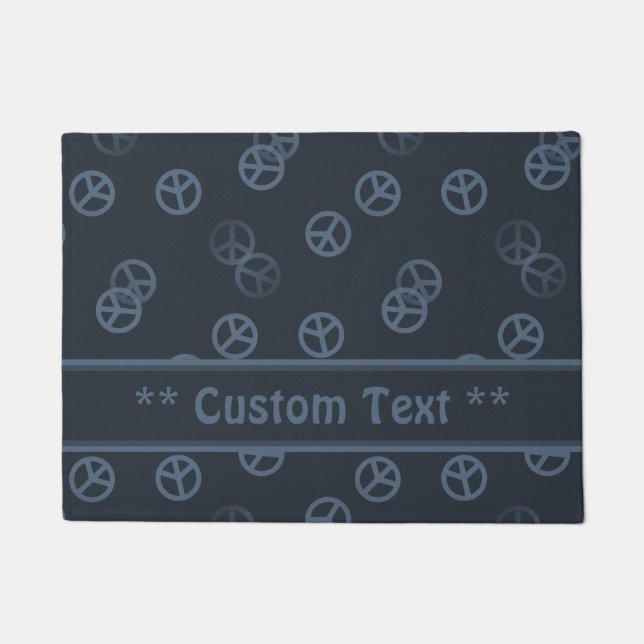 Gray Peace Sign Pattern w/ Custom Text Doormat (Front)