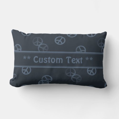 Gray Peace Sign Pattern w Custom Text Lumbar Pillow