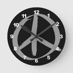 Gray Peace Sign Round Clock