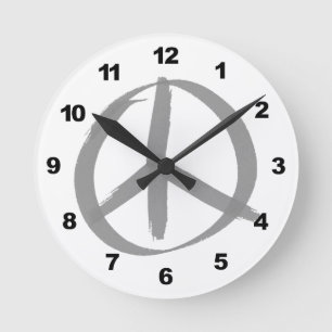 Gray Peace Sign Round Clock