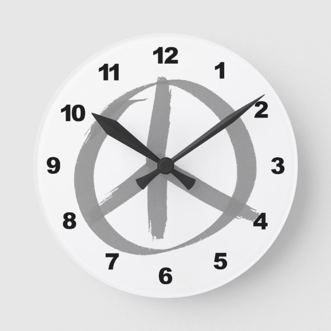 Gray Peace Sign Round Clock (Front)