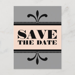 Gray/Peach Fancy Art Deco Save the Date Postcard