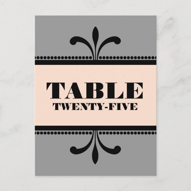 Gray/Peach Fancy Art Deco Table Number Postcard (Front)
