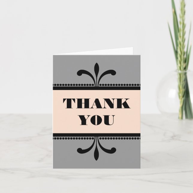 Gray/Peach Fancy Art Deco Thank You Card (Front)