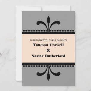Gray/Peach Fancy Art Deco Wedding Invite