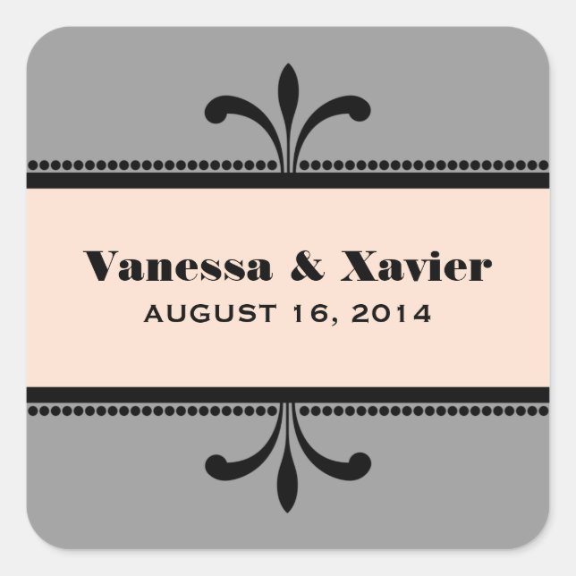 Gray/Peach Fancy Art Deco Wedding Stickers (Front)