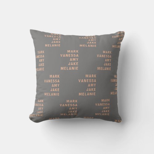 Gray Peach Modern Names Pattern Minimalist Throw Pillow