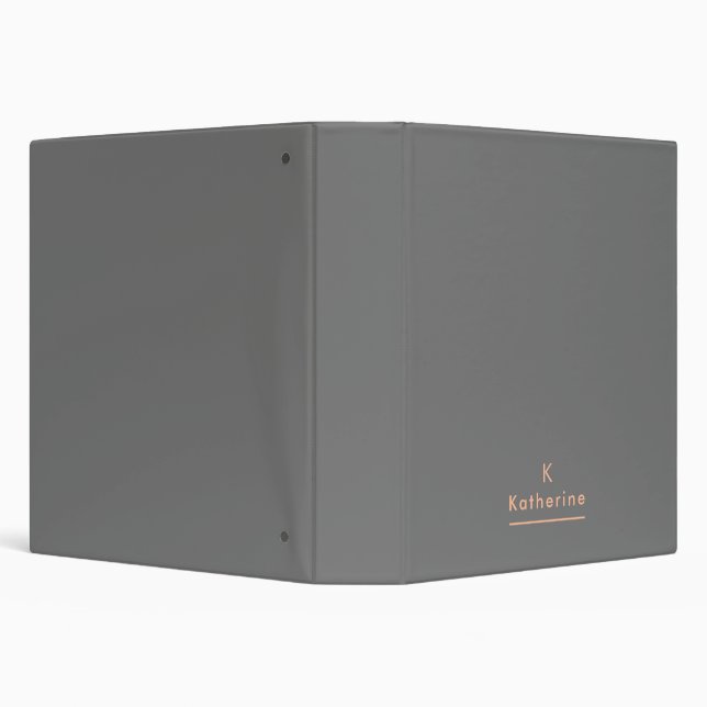 Gray Peach Monogram Name Modern 3 Ring Binder (Background)
