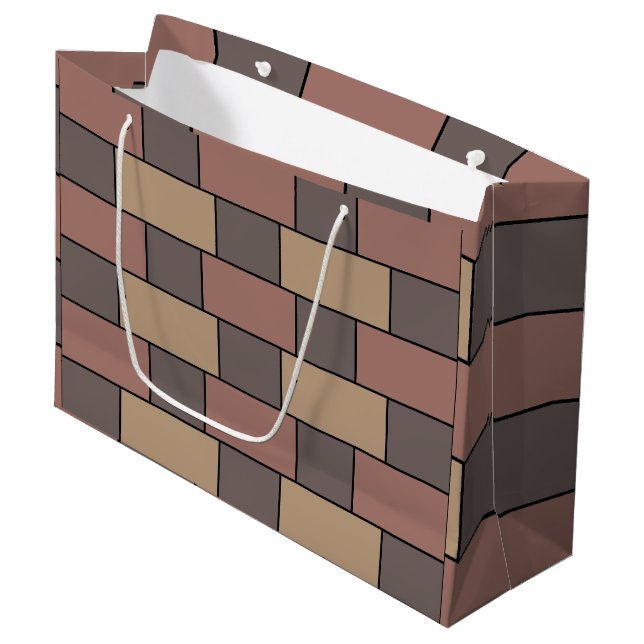 Gray Peach Pink Brick Wall Large Gift Bag (Front Angled)